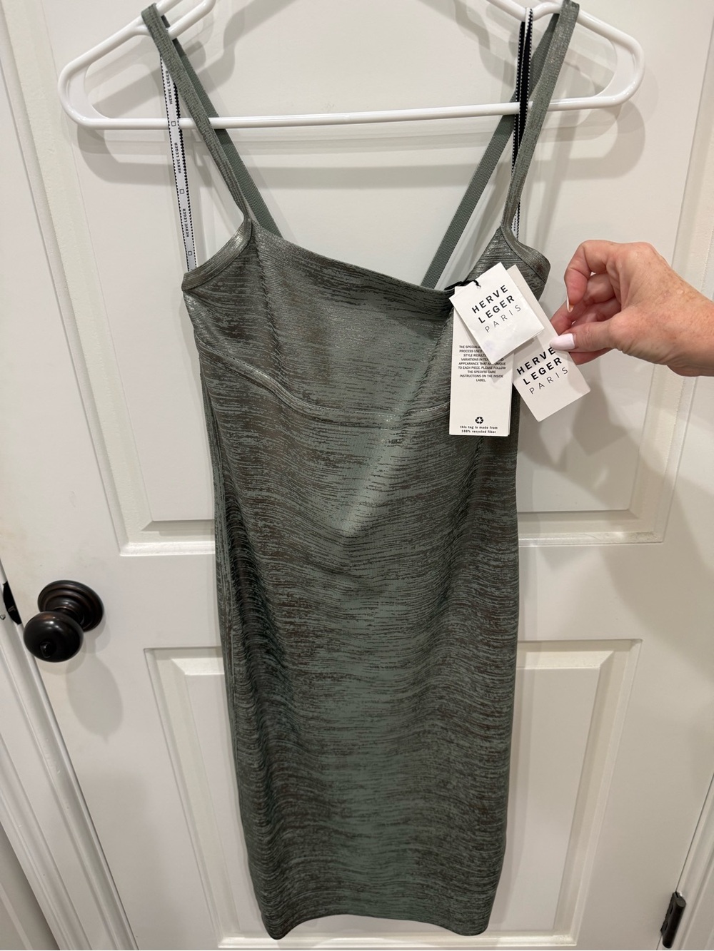 Herve Leger Olive Green Slip Midi Dress